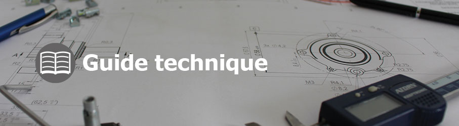 bannière avec en fond des schémas techniques et des outils de dessin, un logo gris et le titre guide technique sont centrés à gauche