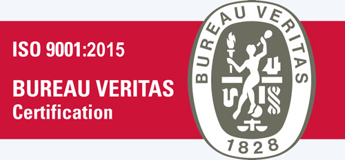 label de certification rouge ISO 9001 2015 par Bureau Veritas Certification